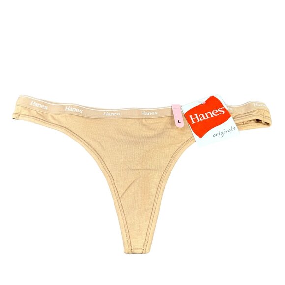 Hanes Originals Women's Size Large 7 Panty Thong Beige New With Tags - Picture 1 of 8
